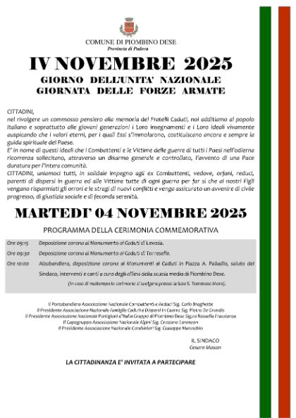 Celebrazione della commemorazione del 4 novembre Celebrazione della commemorazione del 4 novembre